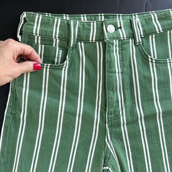 NWT Anthropologie Pilcro Green Striped High Rise Denim Raw Hem Short Women Sz 25 - Picture 4 of 16